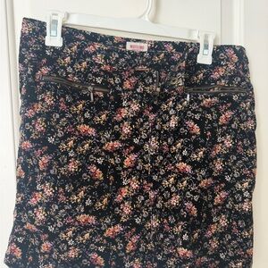 Mossimo Supply Co. Coduroy Black Floral Zip-Pocket Skirt